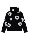 Rhinestone Cotton Wreath Zip Hoodie Black