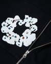 Rhinestone Cotton Wreath Zip Hoodie Black