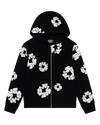 Rhinestone Cotton Wreath Zip Hoodie Black