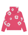 Rhinestone Cotton Wreath Zip Hoodie Pink