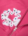 Rhinestone Cotton Wreath Zip Hoodie Pink