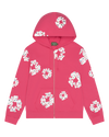 Rhinestone Cotton Wreath Zip Hoodie Pink